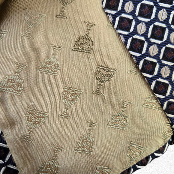 90s Vintage Dion Black Brown Geometric Elegant Luxury Italian Silk Neck Tie - Picture 7 of 7